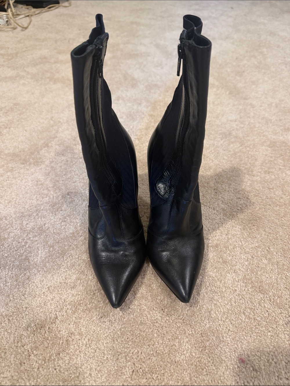 Fendi Black Pointed Toe Mid-Calf Zippered Leather Boots